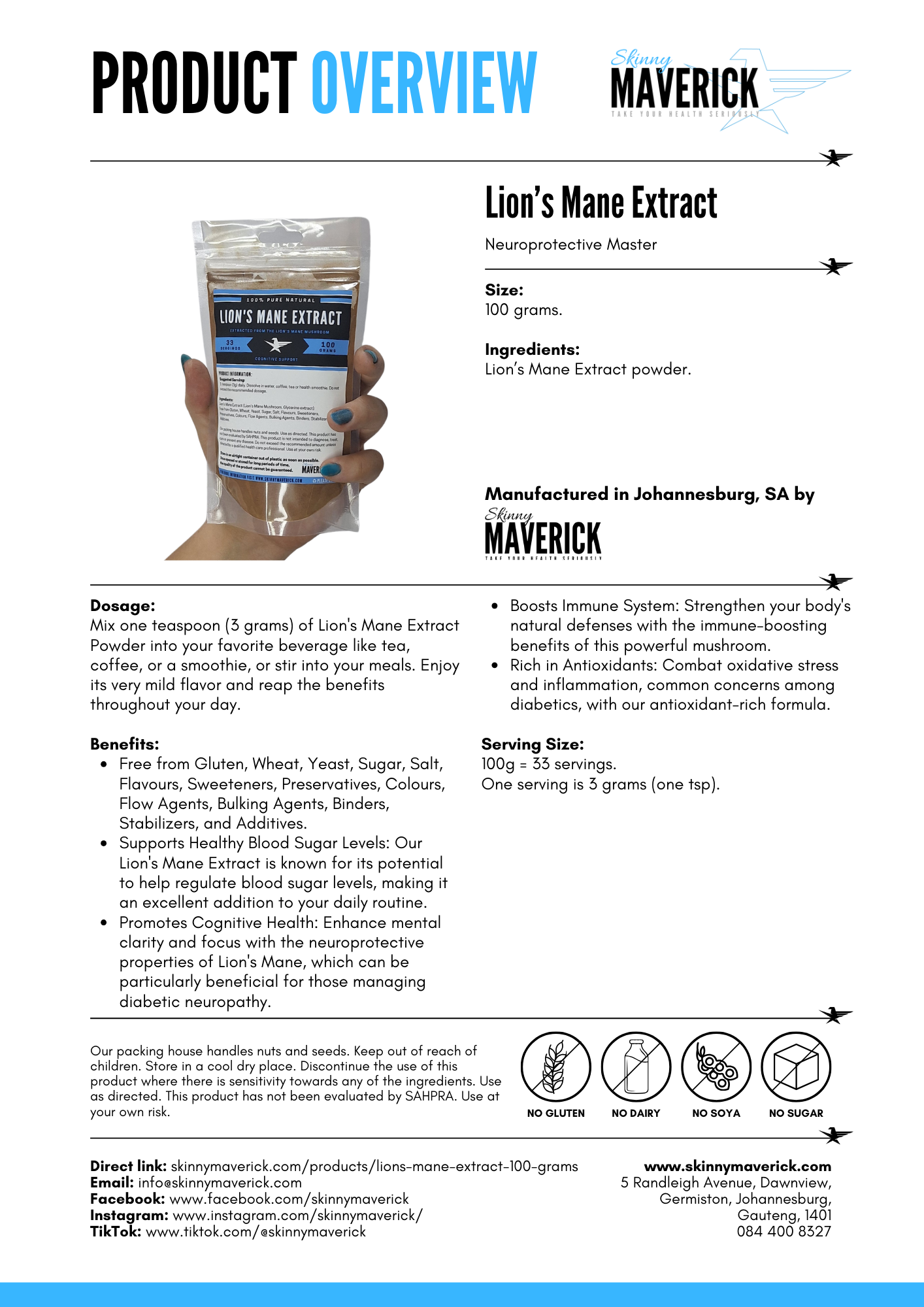 Lions Mane Extract Powder - 100g | Neuroprotective Master