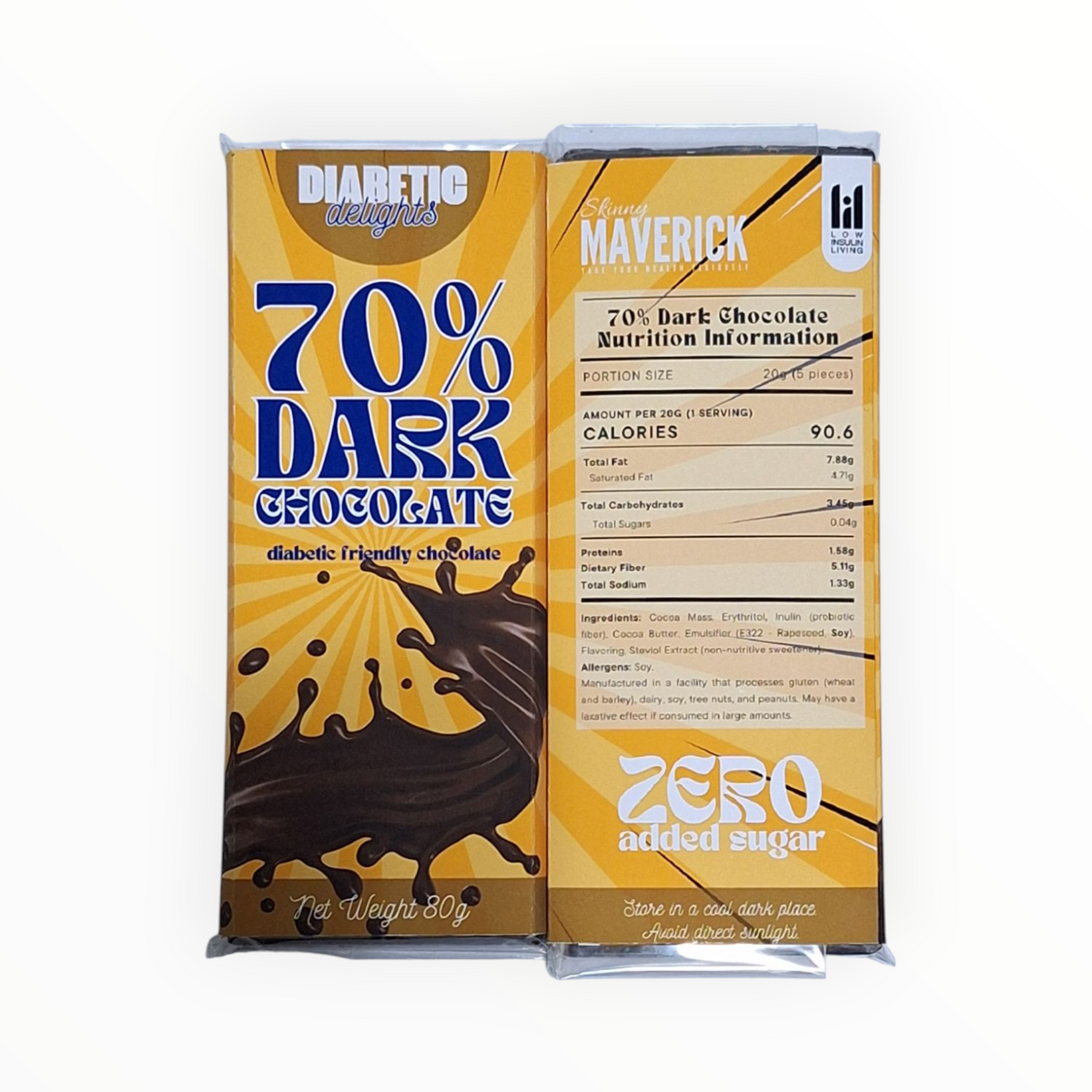 Diabetic Friendly Chocolate Slab 80g | 70% Dark Chocolate
